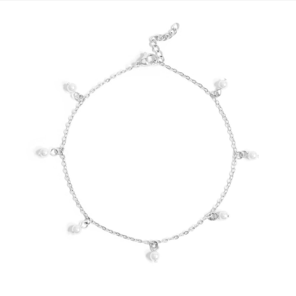 Silver Pearl Embellished Anklet - Waterproof, Tarnish-free, Hypoallergenic Luxe